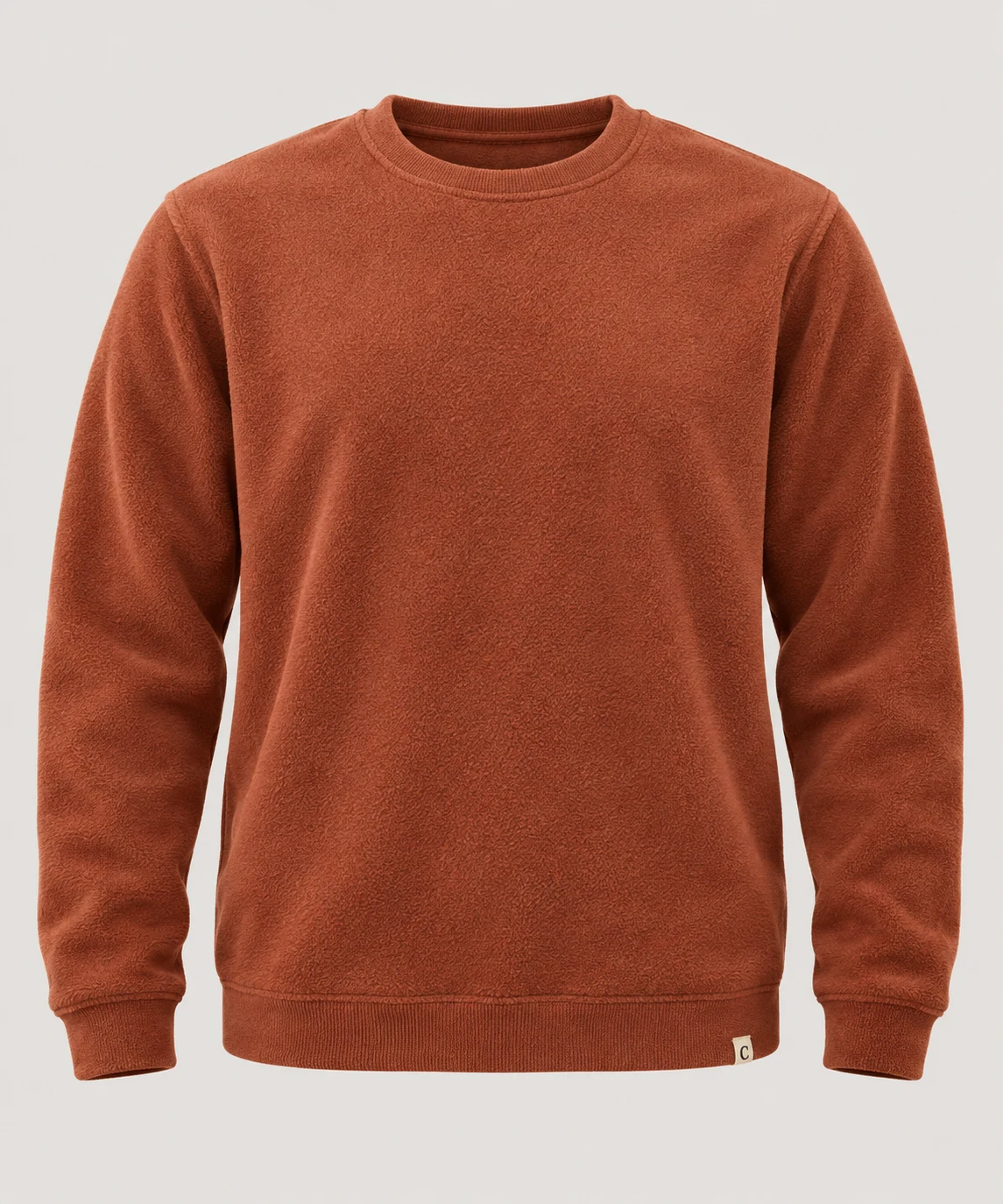 Dawnline Crew Fleece in Clay, front view