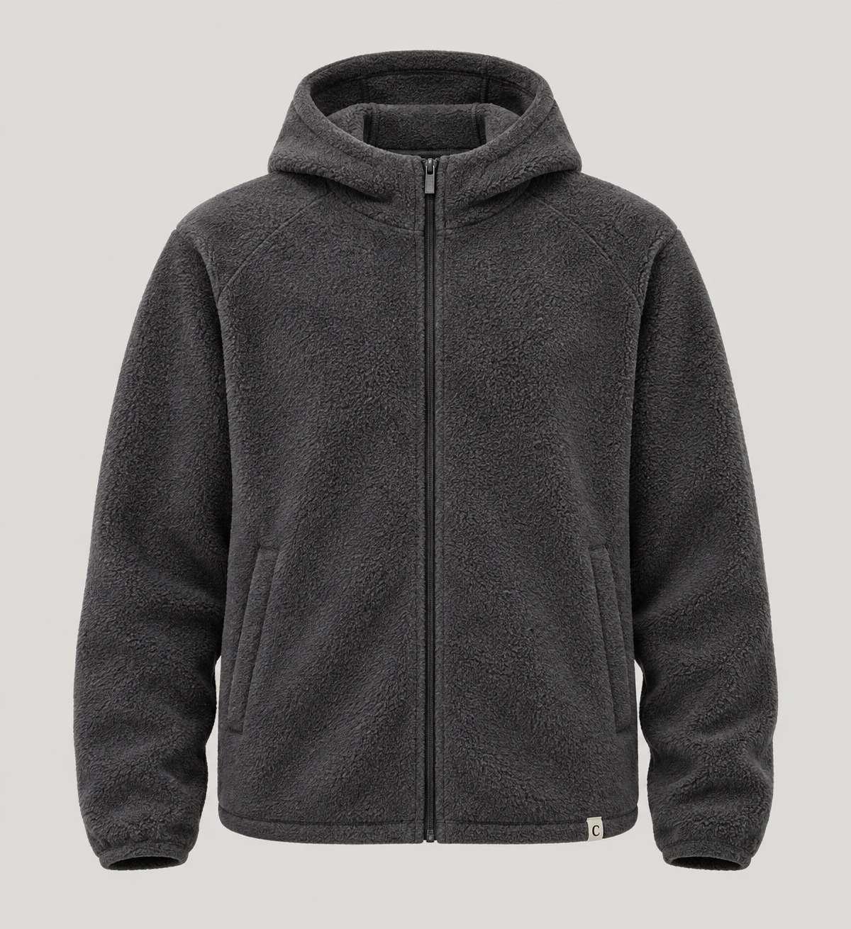 Campstead Hooded Fleece in Charcoal, front view