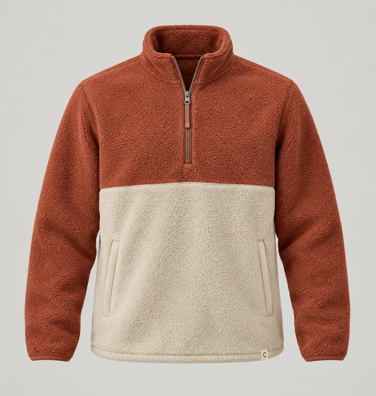 Canyon Block Fleece in Clay–Oat, front view